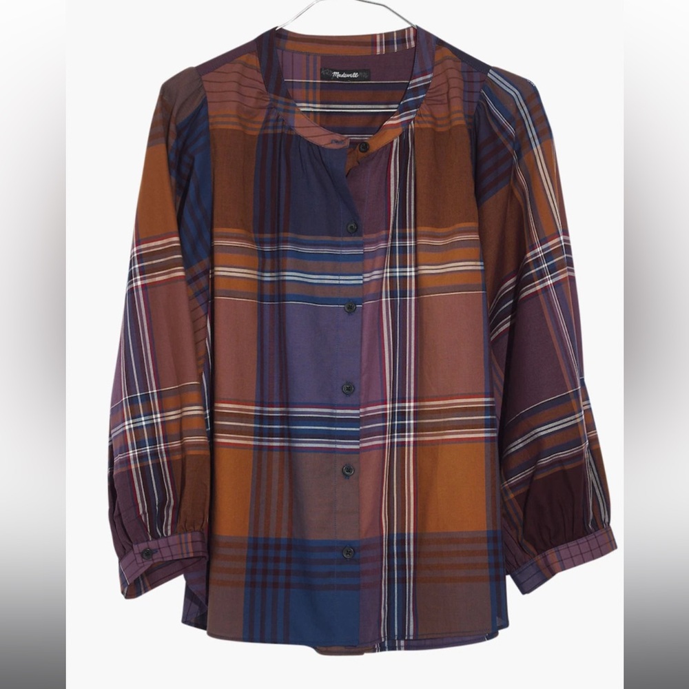 Madewell Plaid Peasant Top
